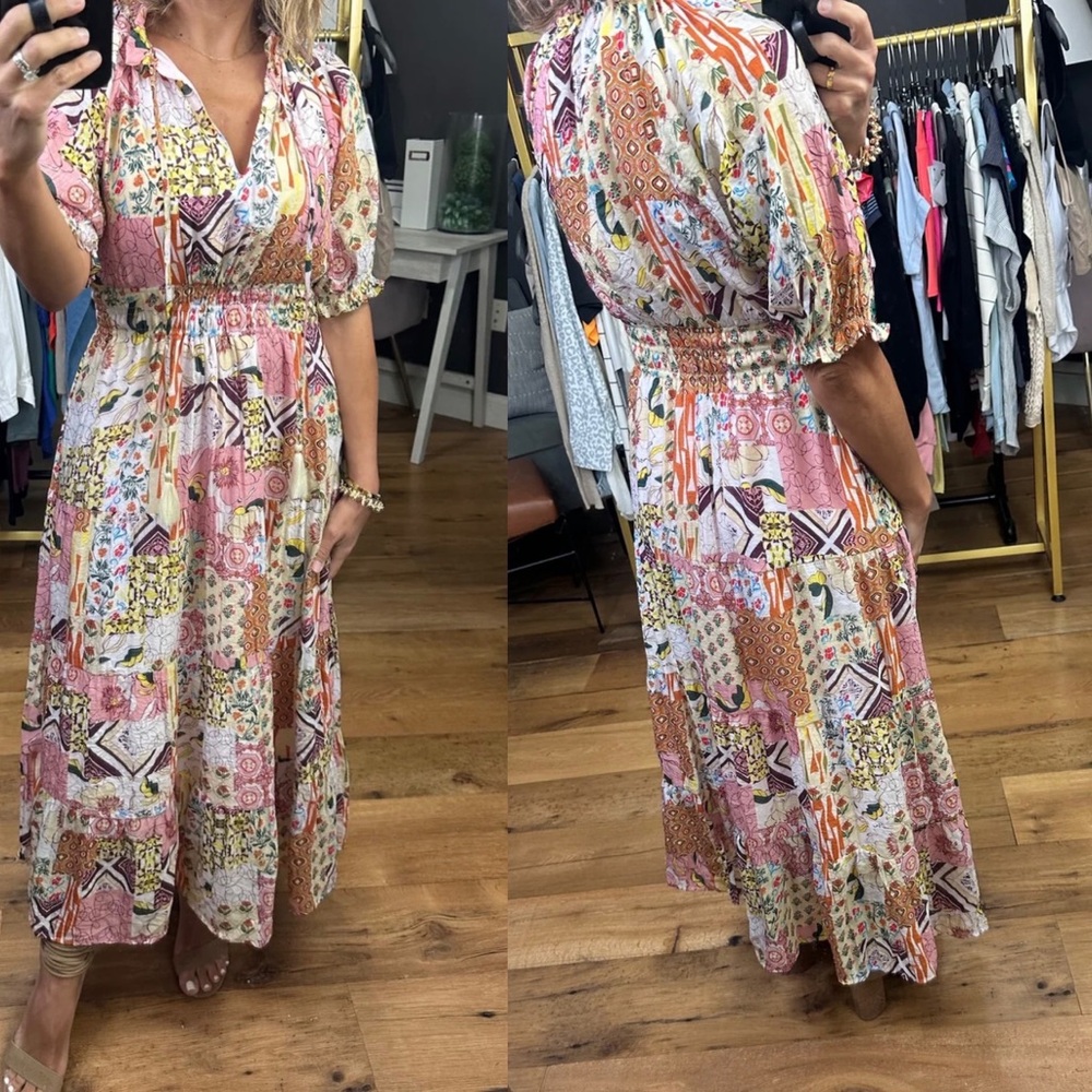 THML NWT Multicolor Patchwork Maxi Dress